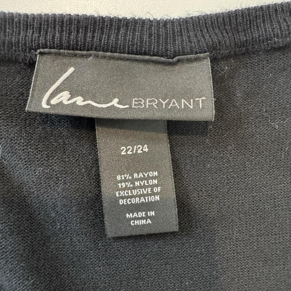 Lane Bryant Knit Top Womens 22/24 Lace Trim V-Neck Black Elbow Sleeve - Picture 4 of 7
